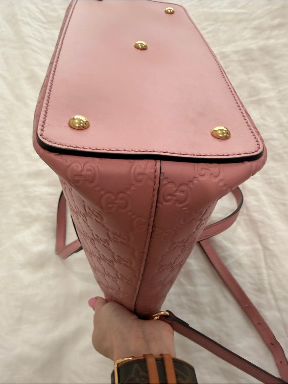 Gucci Rose Pink Embossed GG Leather Tote - Picture 8 of 12